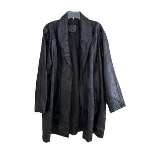 Maxam Italian Leather Patchwork Coat Womens XL Black Mosaic Wrap Trench Jacket